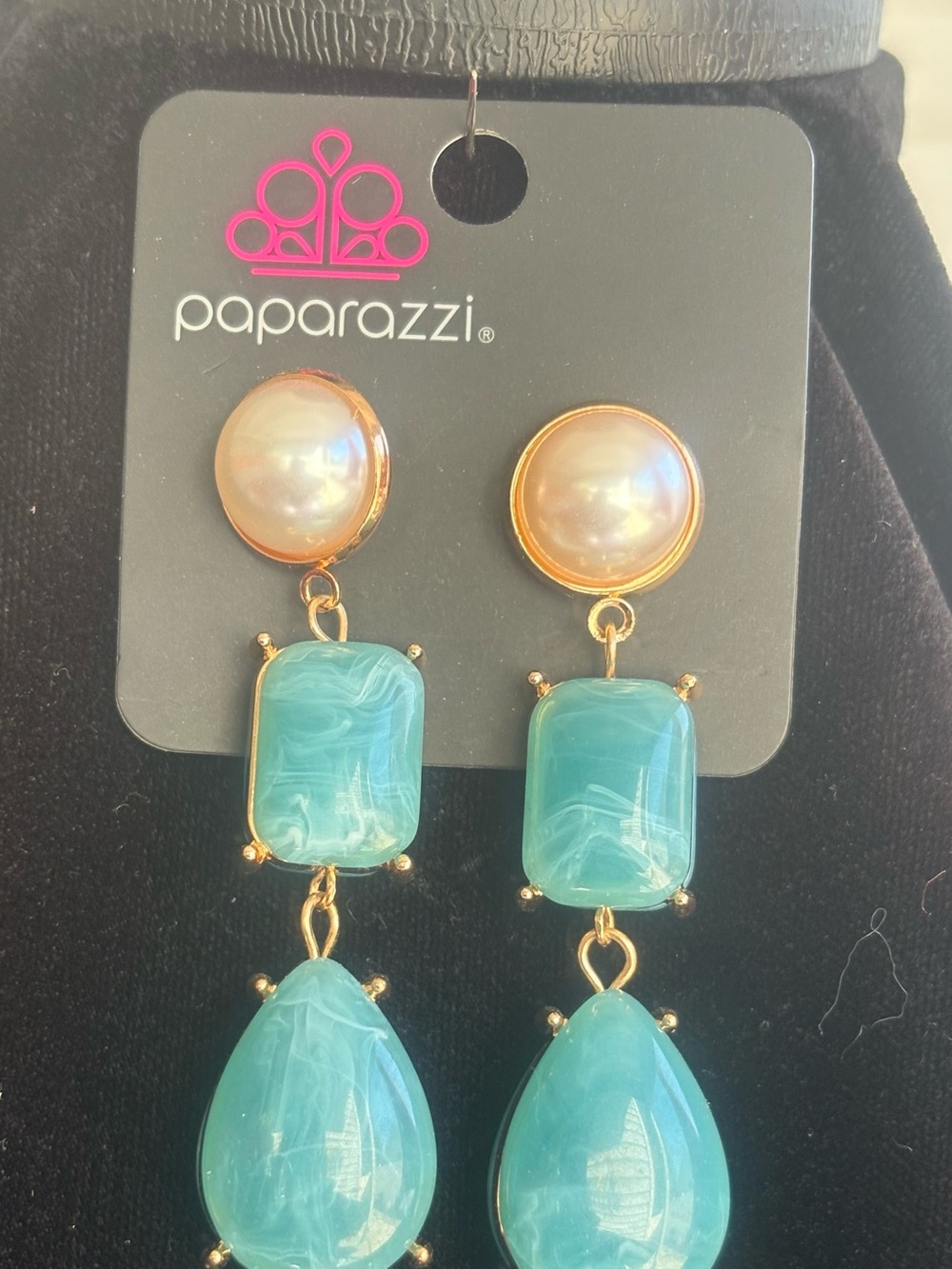 Paparazzi Gold-Tone Turquoise and Pearl Drop Earrings
